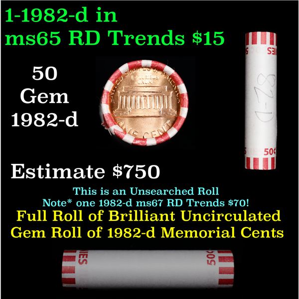 Shotgun Lincoln 1c roll, 1982-d 50 pcs Bank Wrapper.