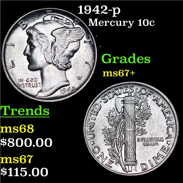 1942-p Mercury Dime 10c Grades Gem++ Unc