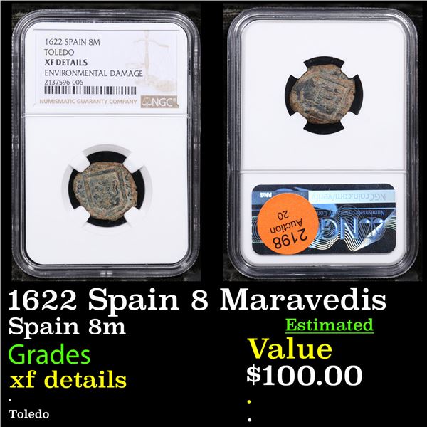 NGC 1622 Spain 8 Maravedis Graded xf details By NGC