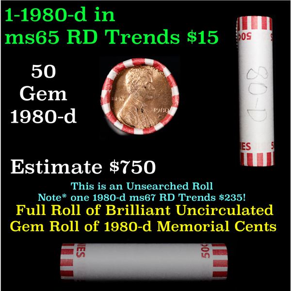 Shotgun Lincoln 1c roll, 1980-d 50 pcs Bank Wrapper.