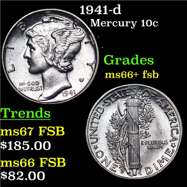 1941-d Mercury Dime 10c Grades GEM++ FSB