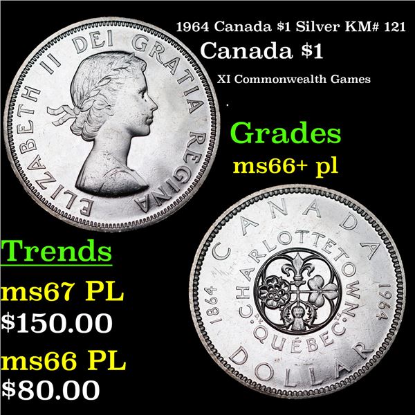 1964 Canada $1 Silver Canada Dollar KM# 121 $1 Grades GEM++ PL