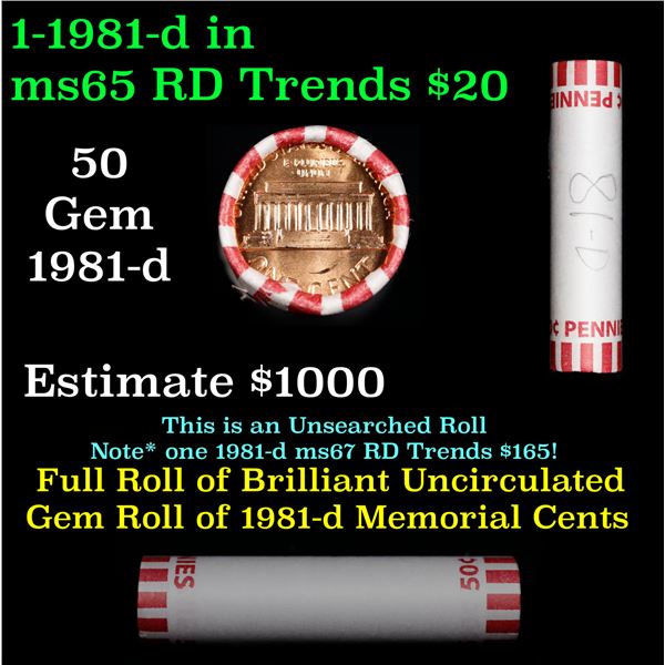 Shotgun Lincoln 1c roll, 1981-d 50 pcs Bank Wrapper.