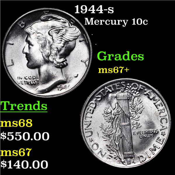 1944-s Mercury Dime 10c Grades Gem++ Unc