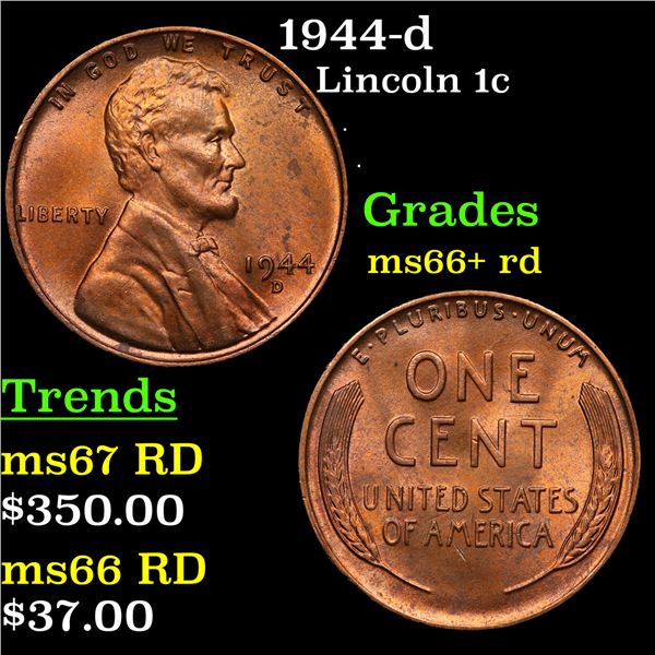 1944-d Lincoln Cent 1c Grades GEM++ RD