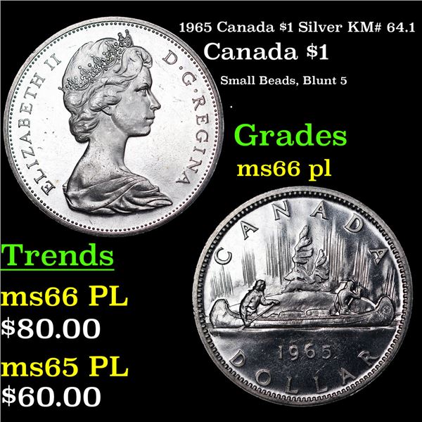 1965 Canada $1 Silver Canada Dollar KM# 64.1 $1 Grades GEM+ UNC PL