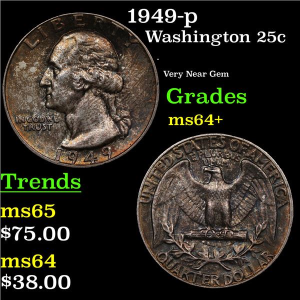 1949-p Washington Quarter 25c Grades Choice+ Unc