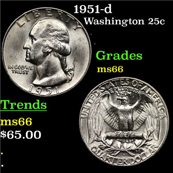 1951-d Washington Quarter 25c Grades GEM+ Unc