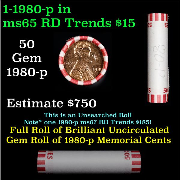 Shotgun Lincoln 1c roll, 1980-p 50 pcs Bank Wrapper.