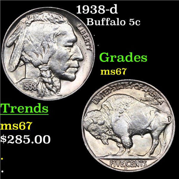 1938-d Buffalo Nickel 5c Grades GEM++ Unc