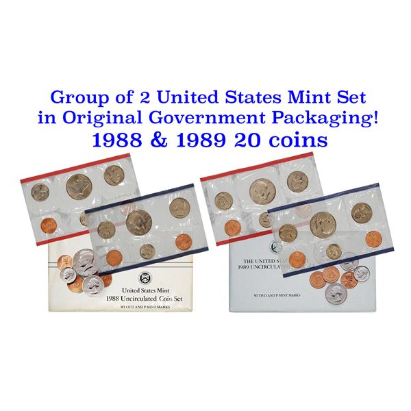 Group of 2 United States Mint Set in Original Government Packaging! From 1988-1989 with 20 Coins Ins