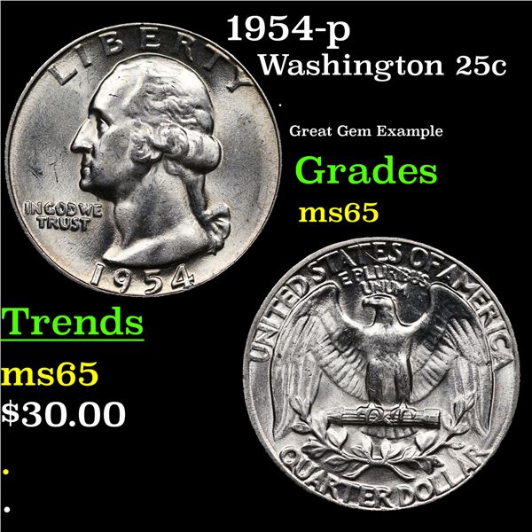 1954-p Washington Quarter 25c Grades GEM Unc