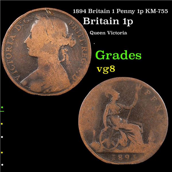 1894 Britain 1 Penny 1p KM-755 Grades vg, very good