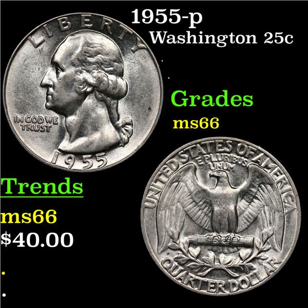1955-p Washington Quarter 25c Grades GEM+ Unc