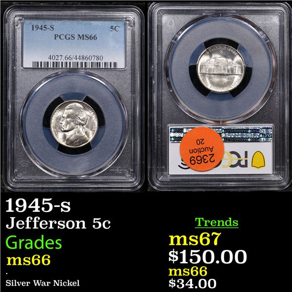 PCGS 1945-s Jefferson Nickel 5c Graded ms66 By PCGS