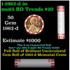 Image 1 : Shotgun Lincoln 1c roll, 1962-d 50 pcs Bank Wrapper.