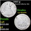 Image 1 : 1867-p Seated Half Dollar 50c Grades vg details