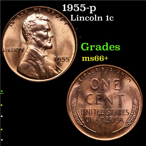 1955-p Lincoln Cent 1c Grades GEM++ Unc