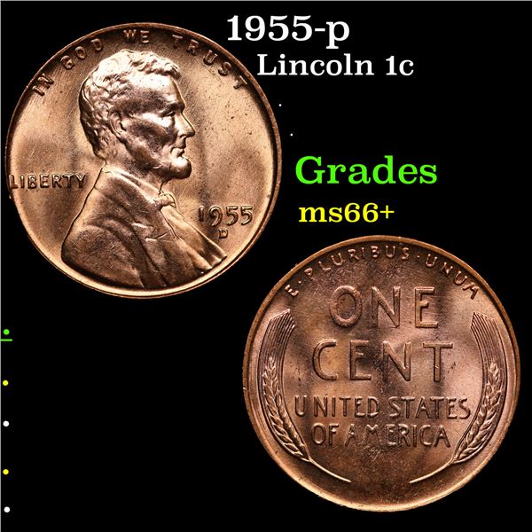 1955-p Lincoln Cent 1c Grades GEM++ Unc