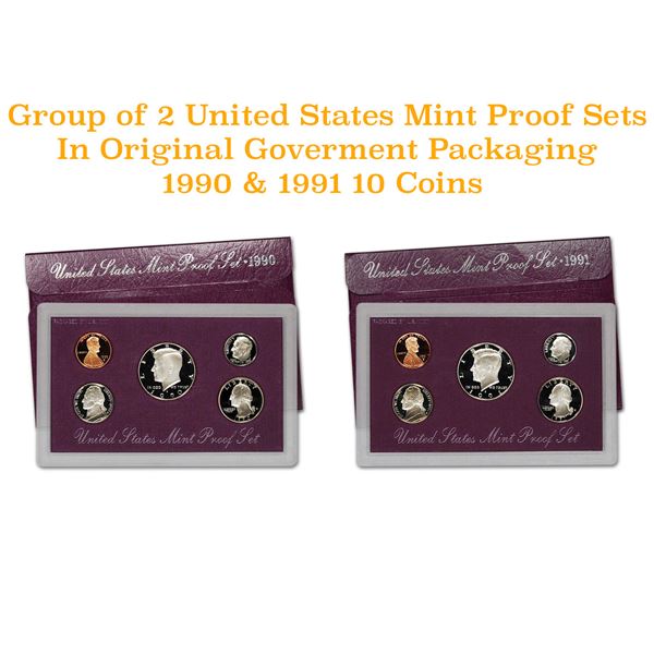 Group of 2 United States Mint Proof Sets 1990-1991 10 coins