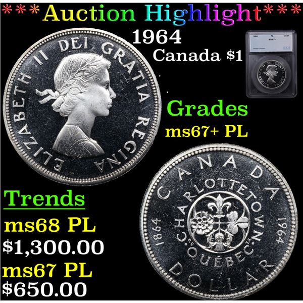 ***Auction Highlight*** 1964 Canada Dollar $1 Graded ms67+ PL By SEGS (fc)