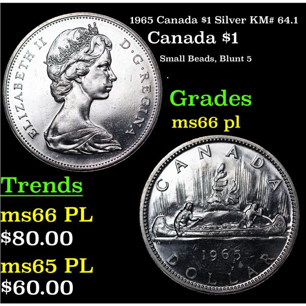 1965 Canada $1 Silver Canada Dollar KM# 64.1 $1 Grades GEM+ UNC PL