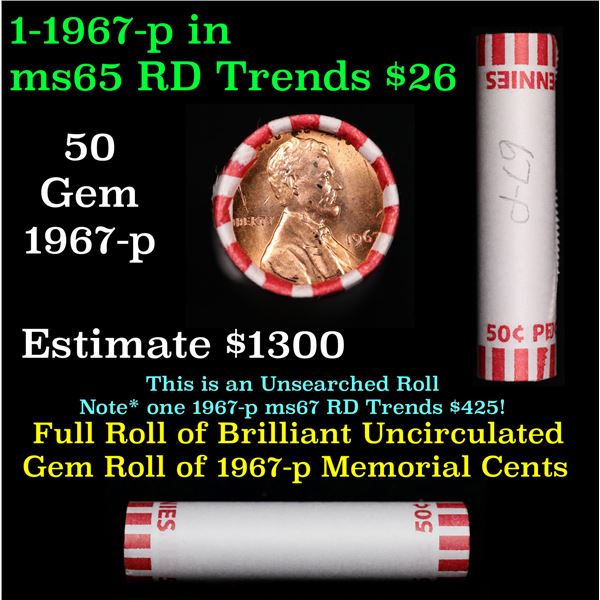 Shotgun Lincoln 1c roll, 1967-p 50 pcs Bank Wrapper.