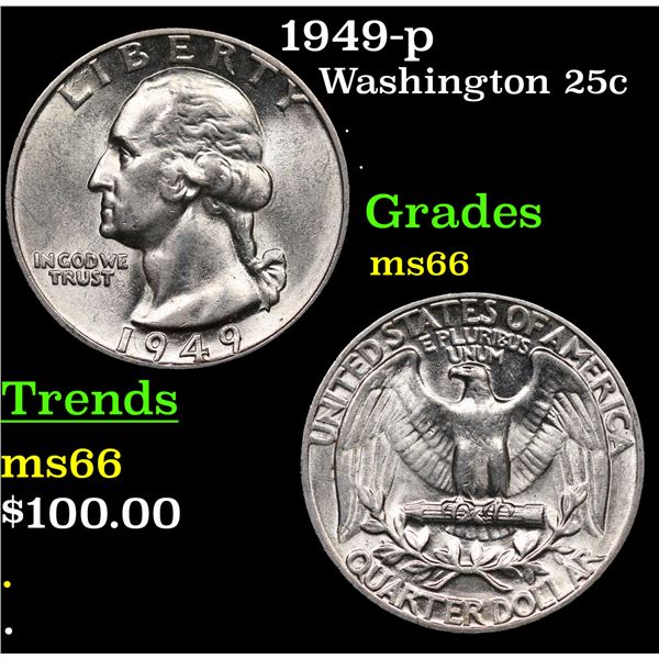 1949-p Washington Quarter 25c Grades GEM+ Unc