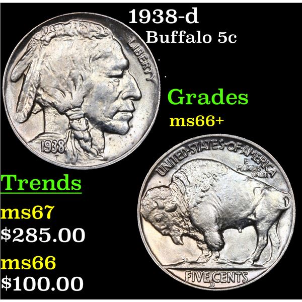 1938-d Buffalo Nickel 5c Grades GEM++ Unc