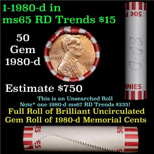 Shotgun Lincoln 1c roll, 1980-d 50 pcs Bank Wrapper.