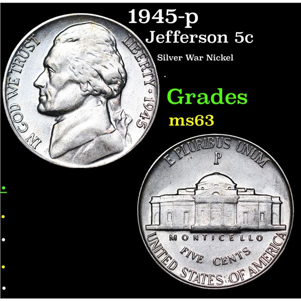 1945-p Jefferson Nickel 5c Grades Select Unc