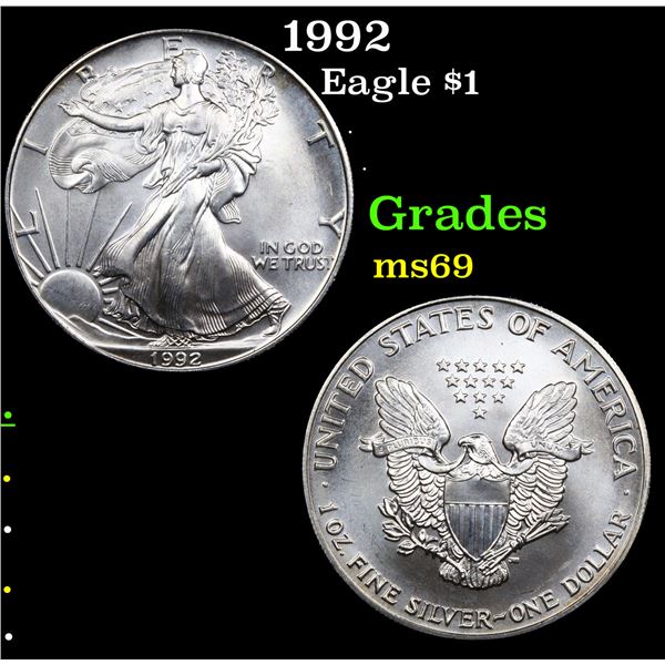 1992 Silver Eagle Dollar $1 Grades ms69