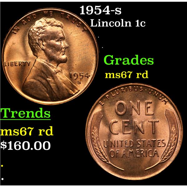 1954-s Lincoln Cent 1c Grades GEM++ Unc RD