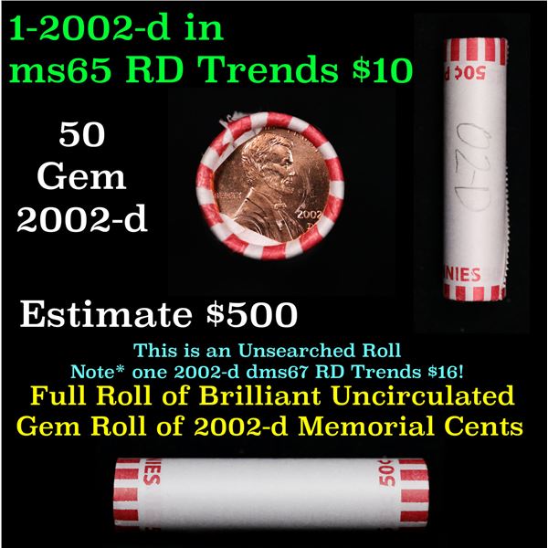 Shotgun Lincoln 1c roll, 2002-d 50 pcs Bank Wrapper.