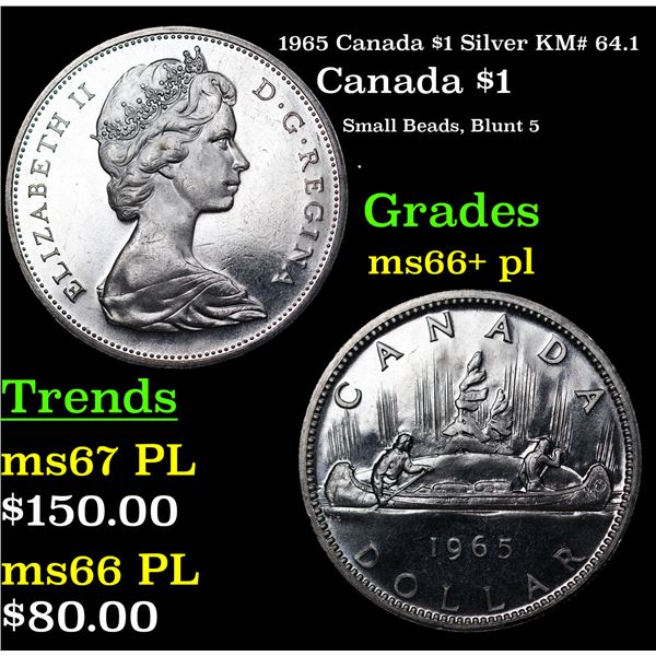 1965 Canada $1 Silver Canada Dollar KM# 64.1 $1 Grades GEM++ PL