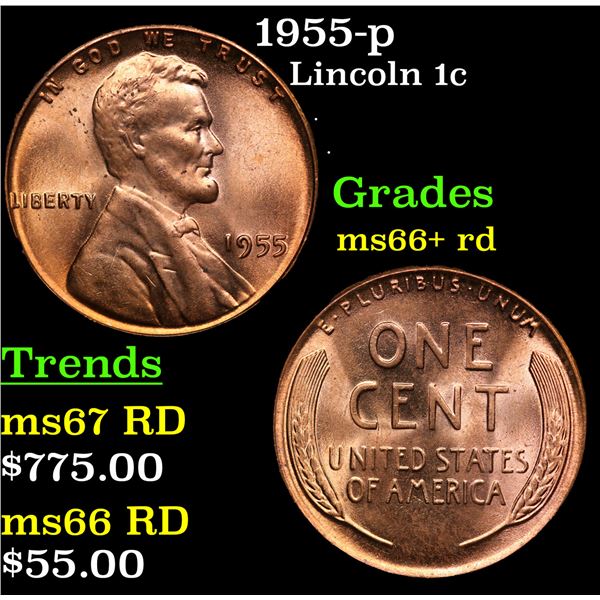 1955-p Lincoln Cent 1c Grades GEM++ RD