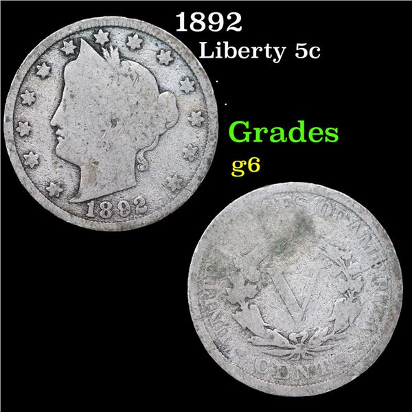 1892 Liberty Nickel 5c Grades g+