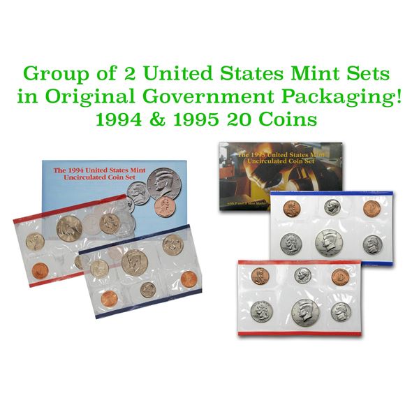 Group of 2 United States Mint Set in Original Government Packaging! From 1994-1995 with 20 Coins Ins