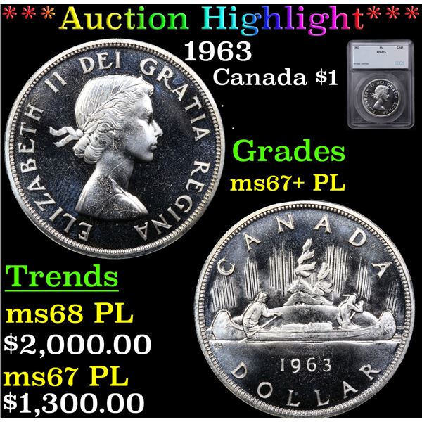 ***Auction Highlight*** 1963 Canada Dollar $1 Graded ms67+ PL By SEGS (fc)