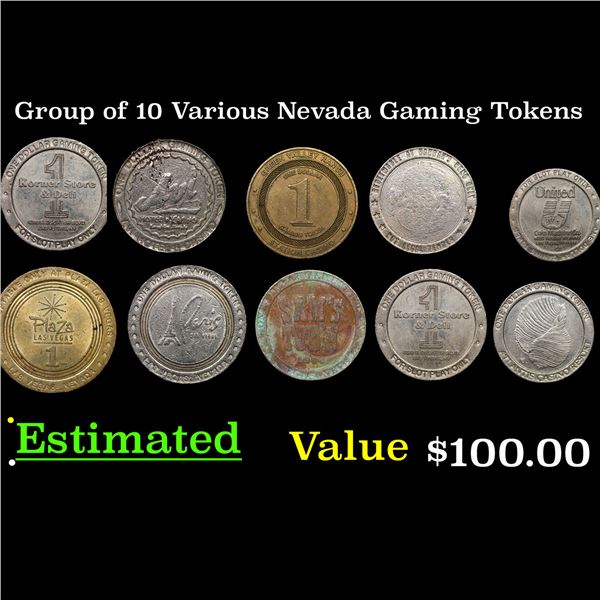 Group of 10 Various Nevada Gaming Tokens