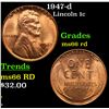Image 1 : 1947-d Lincoln Cent 1c Grades GEM+ Unc RD