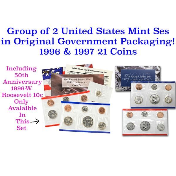 Group of 2 United States Mint Set in Original Government Packaging! From 1996-1997 with 20 Coins Ins