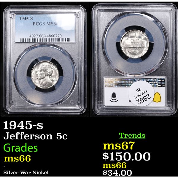 PCGS 1945-s Jefferson Nickel 5c Graded ms66 By PCGS