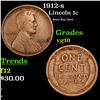 Image 1 : 1912-s Lincoln Cent 1c Grades vg+