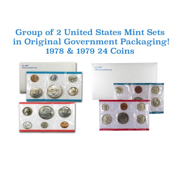 Group of 2 United States Mint Set in Original Government Packaging! From 1978-1979 with 24 Coins Ins