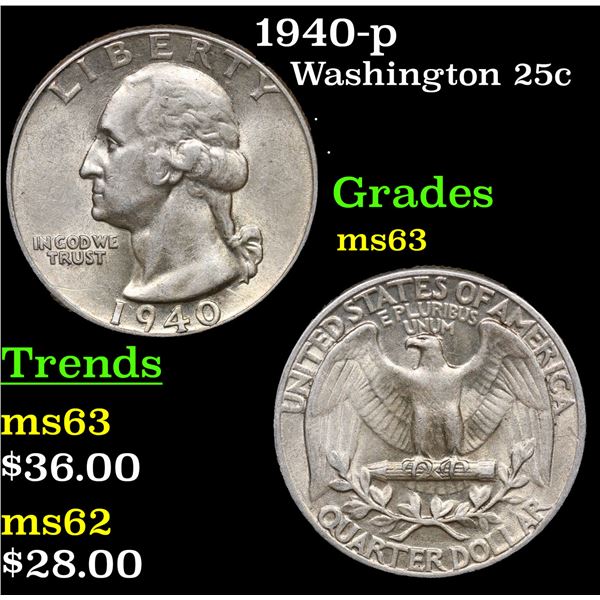 1940-p Washington Quarter 25c Grades Select Unc
