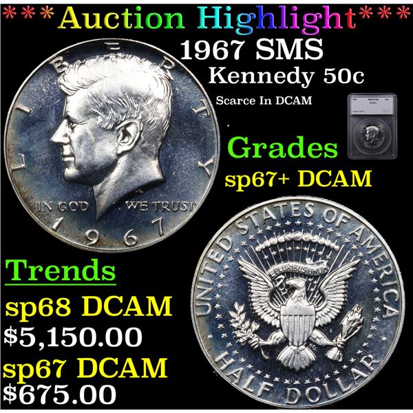 ***Auction Highlight*** 1967 SMS Kennedy Half Dollar 50c Graded sp67+ DCAM BY SEGS (fc)
