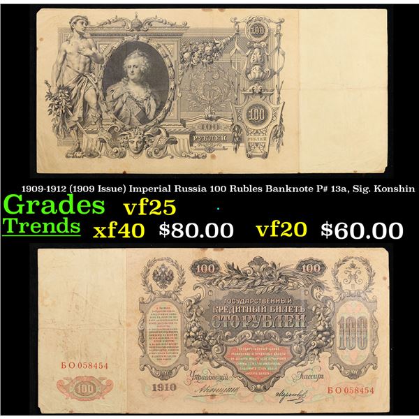 1909-1912 (1909 Issue) Imperial Russia 100 Rubles Banknote P# 13a, Sig. Konshin Grades vf+