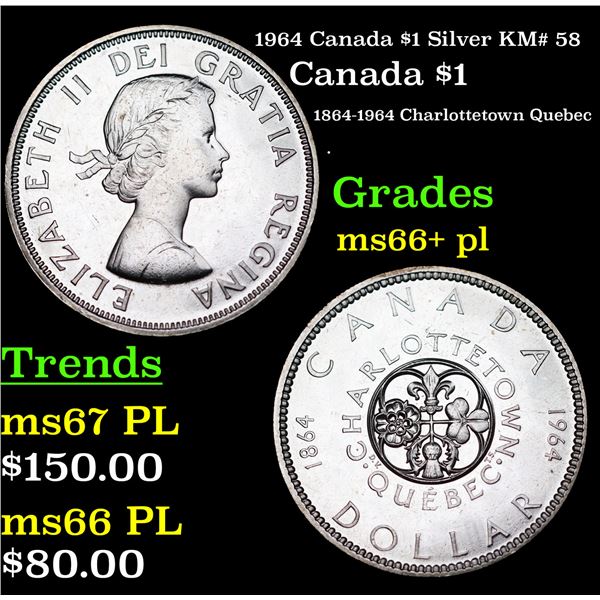 1964 Canada $1 Silver Canada Dollar KM# 58 $1 Grades GEM++ PL