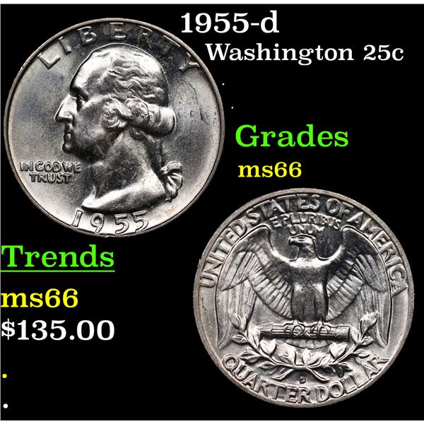 1955-d Washington Quarter 25c Grades GEM+ Unc